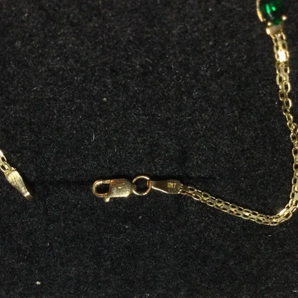 10K YG Emerald Chain Link Bracelet Yellow Gold 10k 10KT 10kt 10 karat - Picture 8 of 10